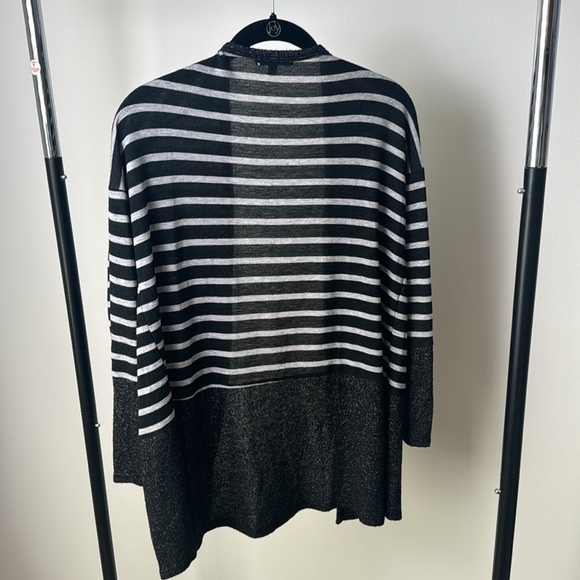 Moa Moa Gray Long sleeve striped Lightweight Open Front Cardigan Sweater Small - Picture 4 of 5